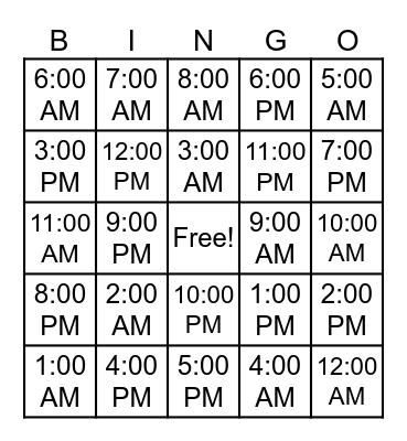 Time Bingo Card