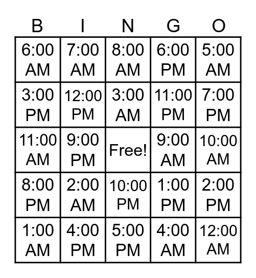 Time Bingo Card