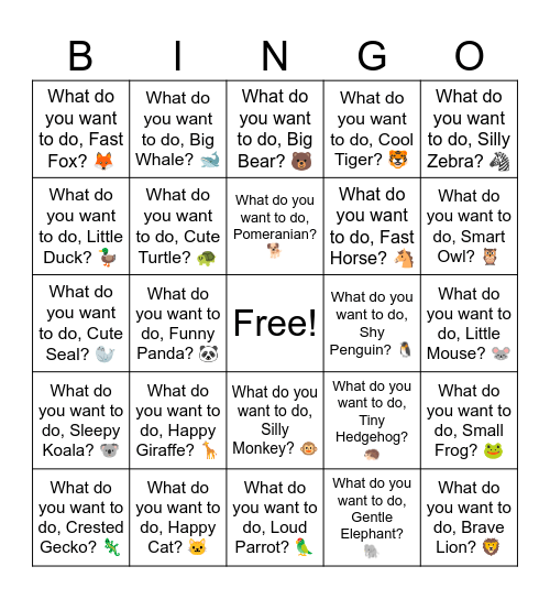 B6 L2 What do you want to do, Crested Gecko? 🦎 Bingo Card