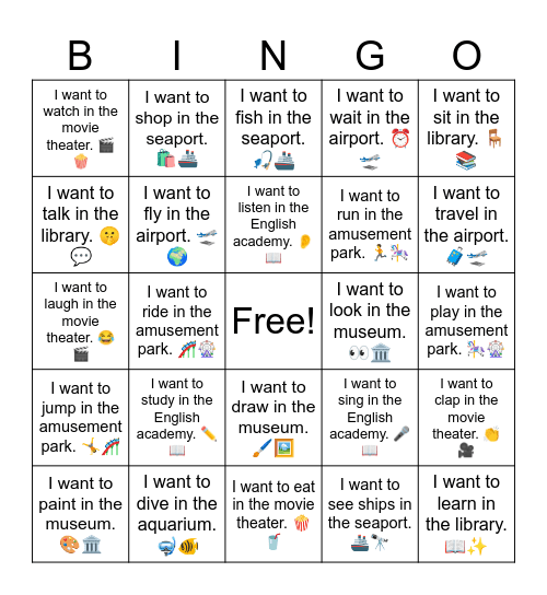 B6 L2 I want to sit in the library. 🪑📚 Bingo Card