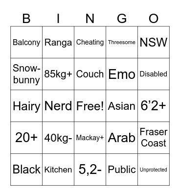 Schoolies Bingo Card