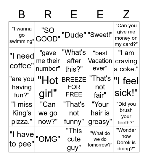 CRUISE 2016 Bingo Card