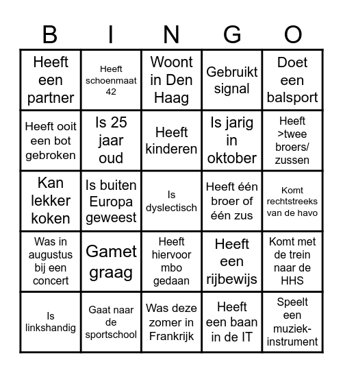 Kennismakingsbingo Card