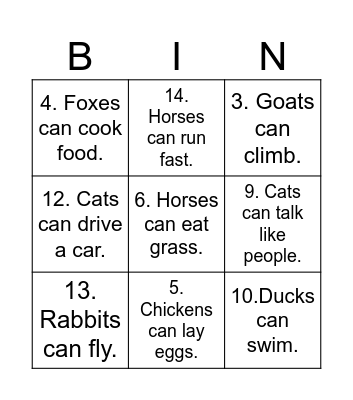 ANIMALS and ABILITIES Bingo Card