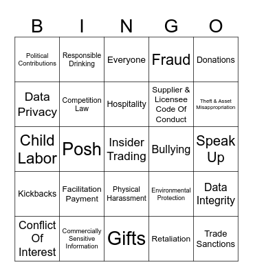 COMPLIANCE Bingo Card