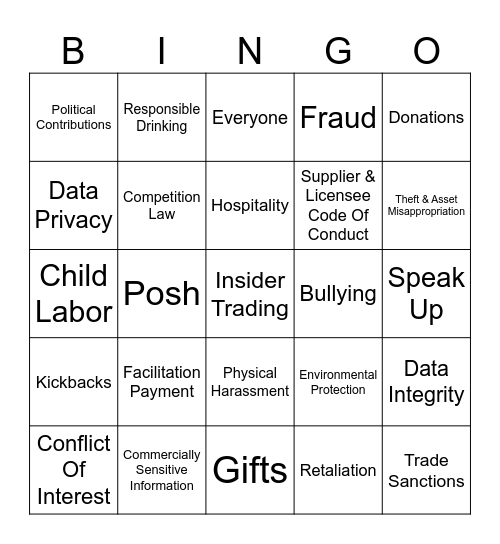 COMPLIANCE Bingo Card
