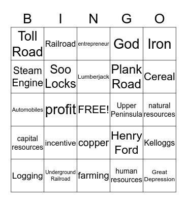 Michigan Ch. 5  Bingo Card