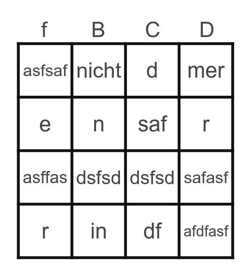 asfasf Bingo Card