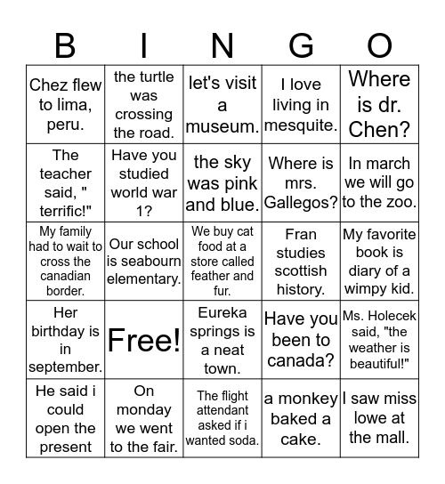Untitled Bingo Card