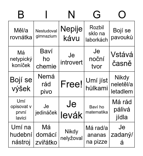 Human Bingo Card