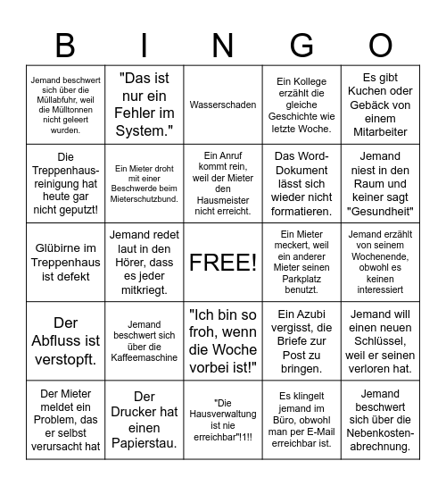 Hausverwaltungsbingo Card