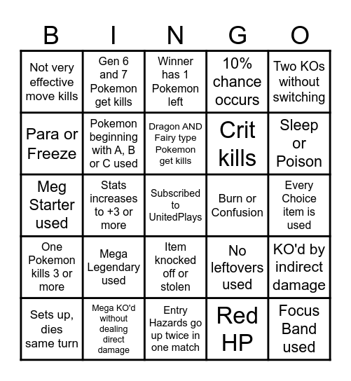 Then we fight bingo UP New Megas Bingo Card