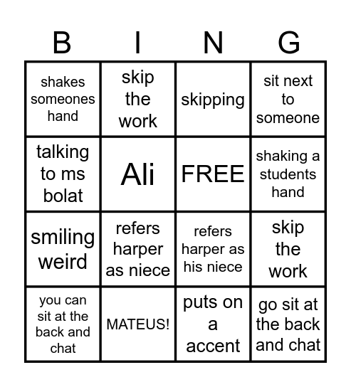 Mr lai BINGO Card