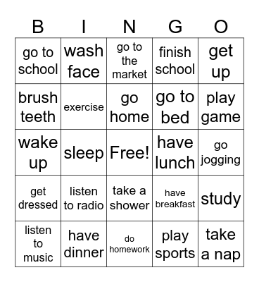 Daily routine Bingo Card