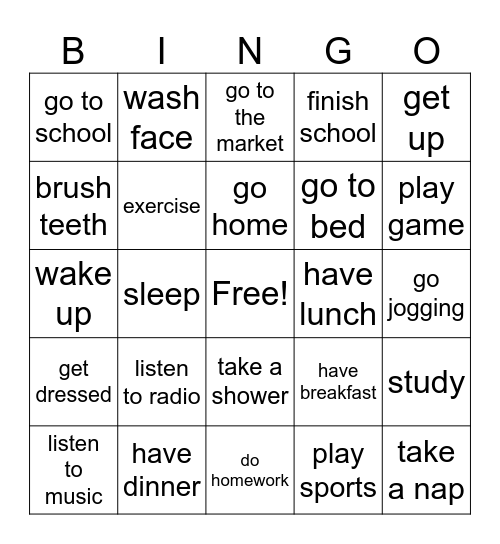 Daily routine Bingo Card