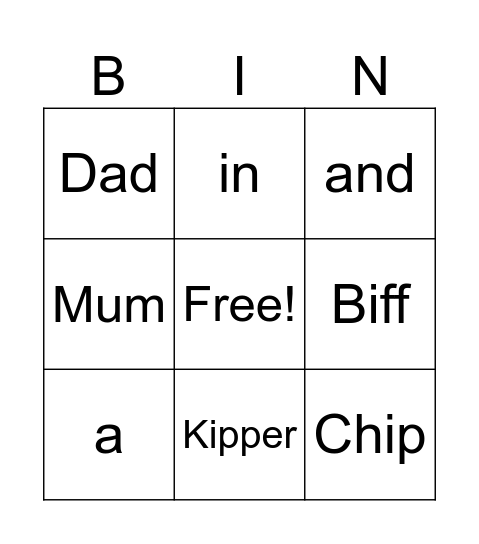 Six in a Bed Bingo Card