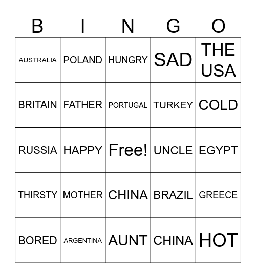 Untitled Bingo Card