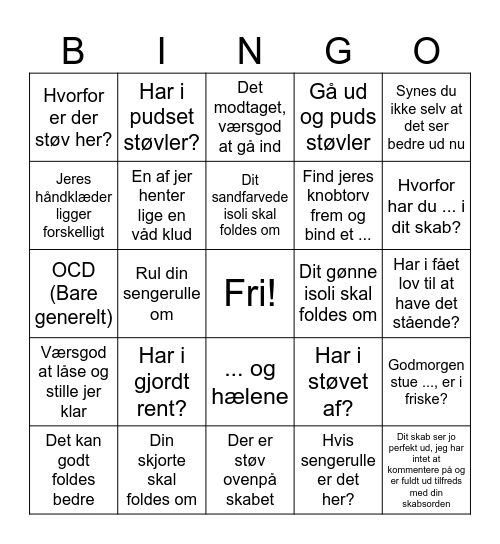 Stue kontrol bingo Card