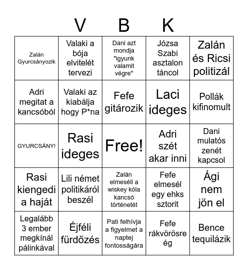 Alumni Tábor Bingo Card