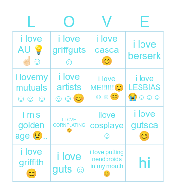 love 😊😊berserk Bingo Card