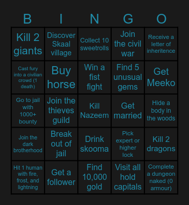 Skyrim soup Bingo Card