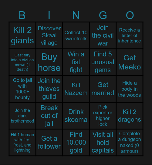 Skyrim soup Bingo Card