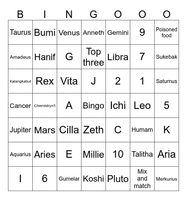 Irvin's Bingo Card