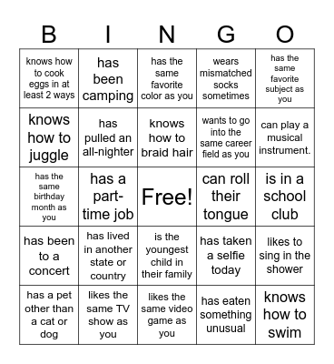 Find Someone Who.... Bingo Card