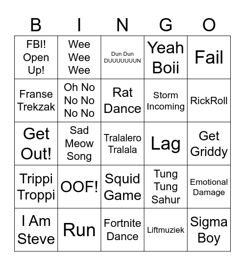 Meme Bingo! Bingo Card