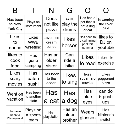 Getting to know you Bingo Card
