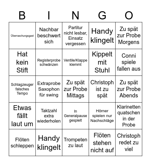 Orchester Bingo Card