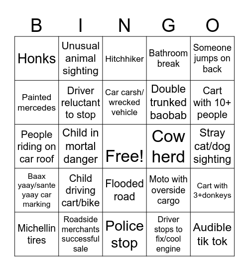 Minicar 🎉🎉🔥🔥 Bingo Card