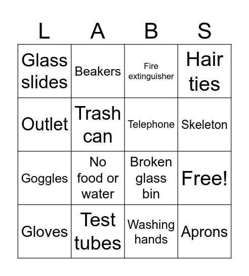 Biology Lab Tour! Bingo Card