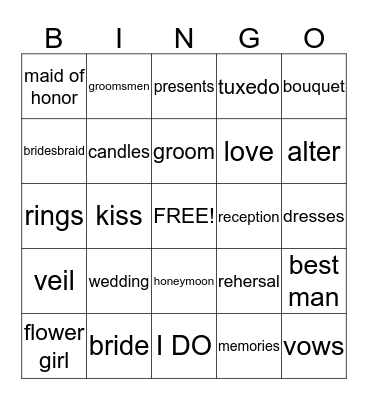Dr.Crewe's Wedding Bingo Card