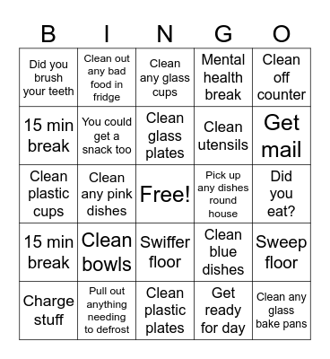 Clean dishes now Bingo Card
