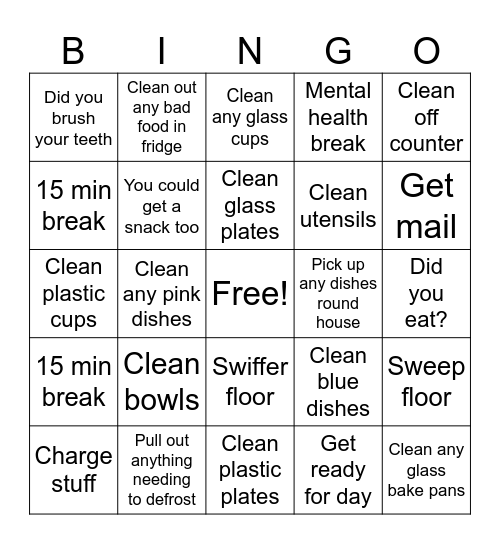 Clean dishes now Bingo Card