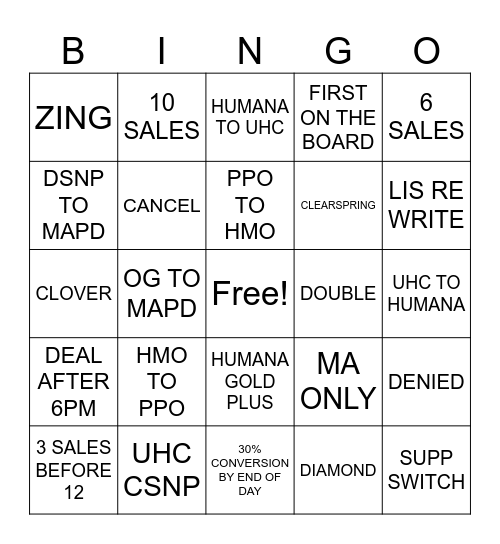HEALTHINSURANCE.COM Bingo Card
