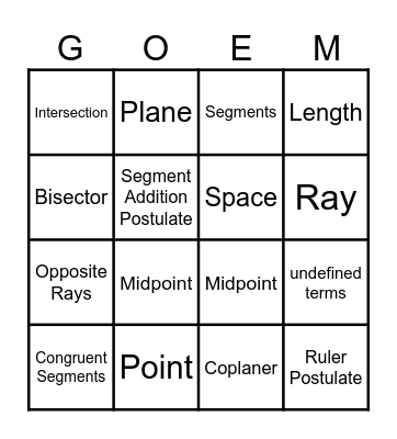 Geometry Terms Bingo Card
