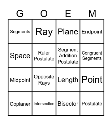 Geometry Terms Bingo Card