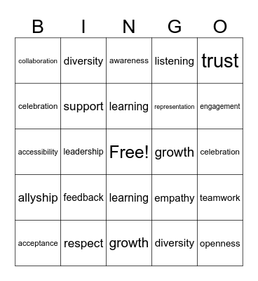 inclusion Bingo Card