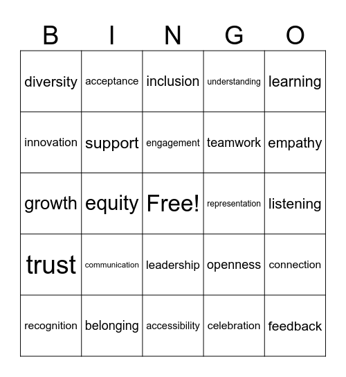 Inclusion Bingo Card