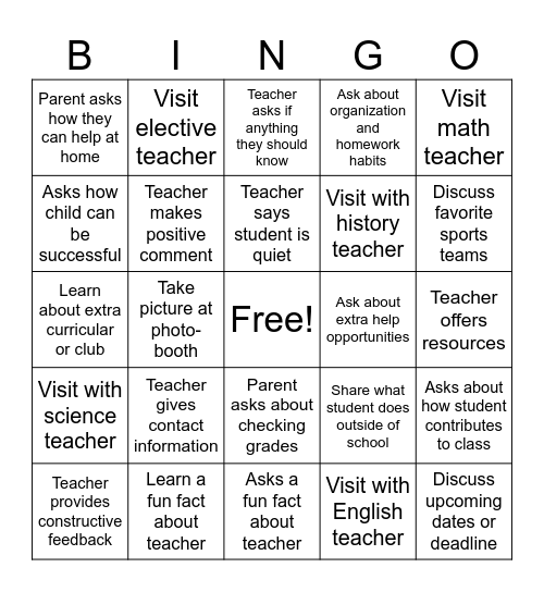 Lancers Back-to-School-Night Bingo Card