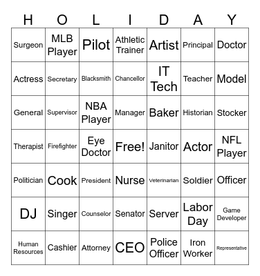 Labor Day Bingo Card