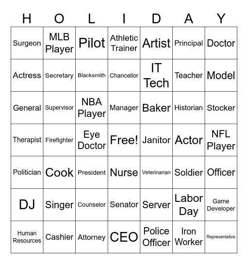 Labor Day Bingo Card