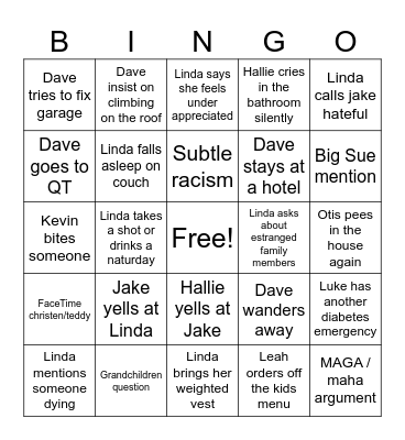 LDW Family Fun Bingo Card