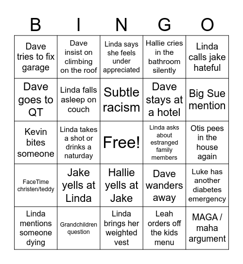 LDW Family Fun Bingo Card
