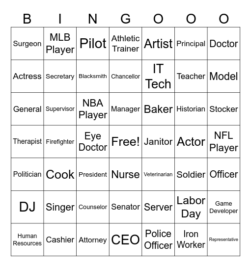 Labor Day Bingo Card