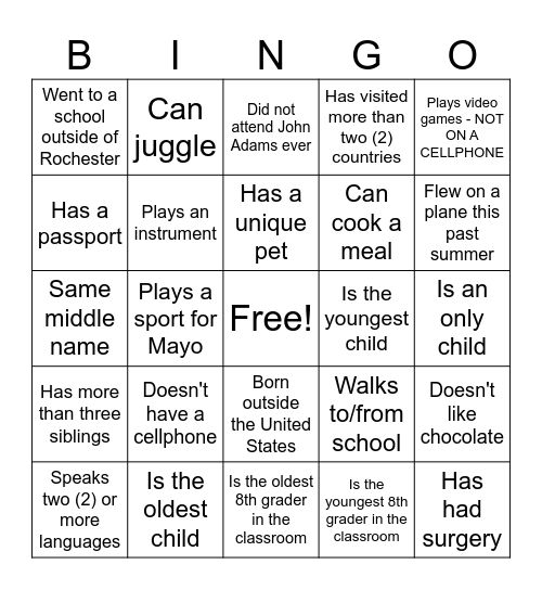 Untitled Bingo Card