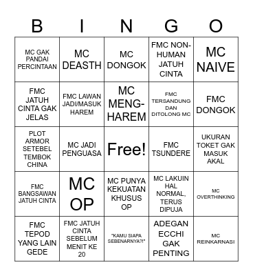 ANIME KRINGE Bingo Card