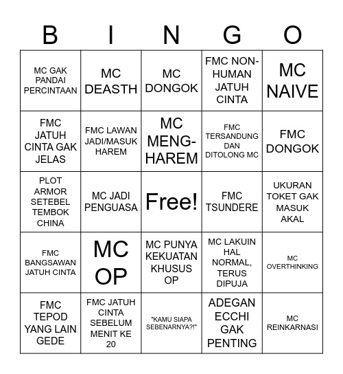 ANIME KRINGE Bingo Card